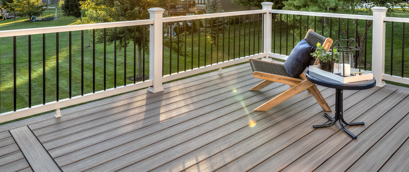A composite deck at sunset